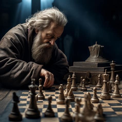 Premium AI Image | a man playing chess with a white beard and a beard.