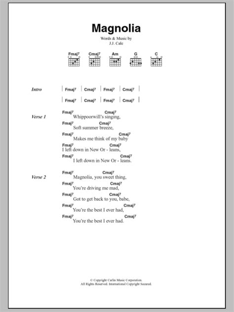 Magnolia by J.J. Cale - Guitar Chords/Lyrics - Guitar Instructor