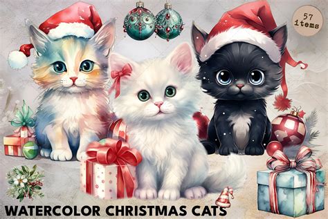 Watercolor Christmas Cats - Design Cuts