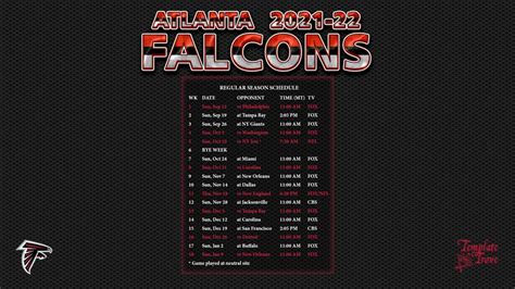 2021-2022 Atlanta Falcons Wallpaper Schedule