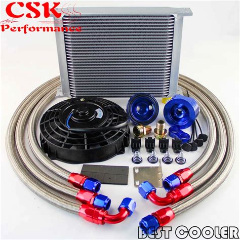 30 Row 10AN Universal engine Transmission Oil Cooler kit + 7" Electric ...