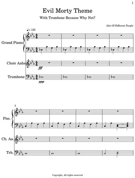 Evil Morty Theme - Sheet music for Piano, Choir Aahs, Trombone