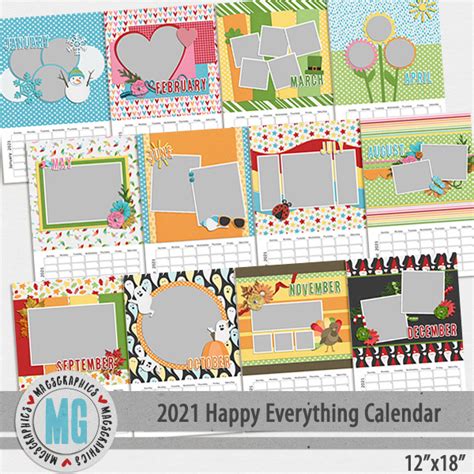 2021 12x18 Happy Everything Calendar Template | Digital Art