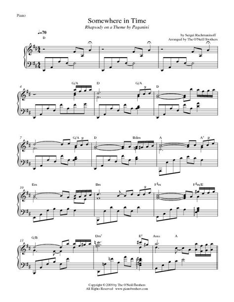 Somewhere in Time | Sheet Music