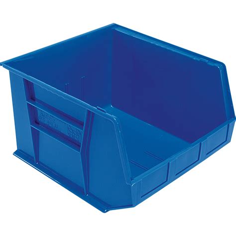 Quantum Storage Heavy Duty Stacking Bins — 18in. x 16 1/2in. x 11in. Size, Blue, Carton of 3 ...