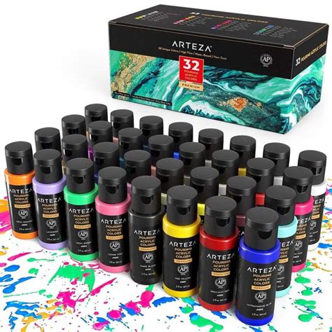 Pouring Acrylic Paint, 60ml Bottles - Set of 32 | Acrylic paint set, Arteza, Paint set