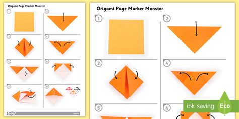 Origami Page Marker Monster Instructions (Teacher-Made)