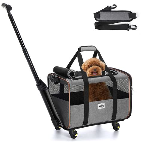 Lekesky Cat Dog Carrier with Wheels Airline Approved Rolling Pet ...