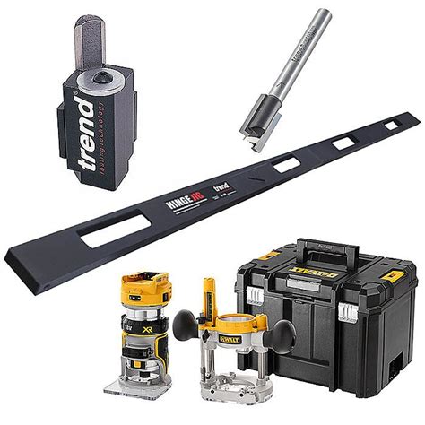 DEWALT DCW604 Cordless Router + Trend Hinge Jig Kit - Ray Grahams DIY Store