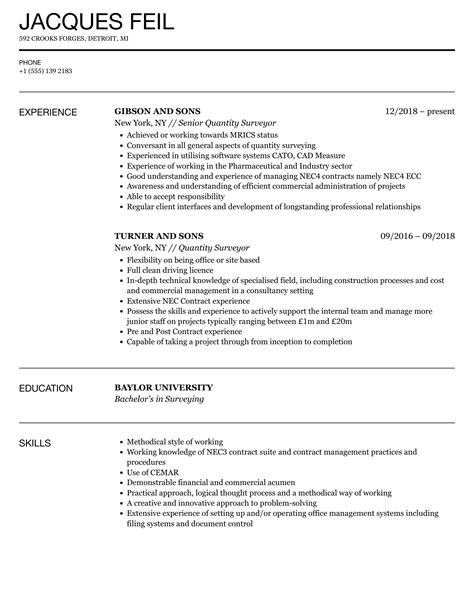 Quantity Surveyor Resume Samples | Velvet Jobs