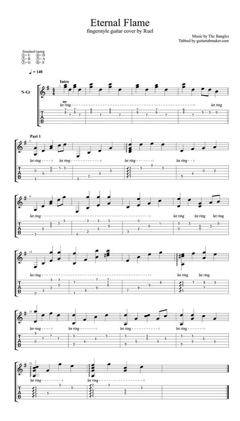 The Bangles - Eternal Flame fingerstyle guitar tab - pdf guitar sheet music - guitar pro tab dow ...