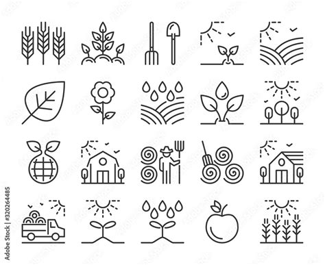 Farm icon. Agriculture and Farming line icons set. Editable stroke ...