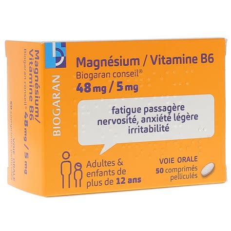 Magnesium vitamin B6 48mg/5mg Biogaran 50 tablets