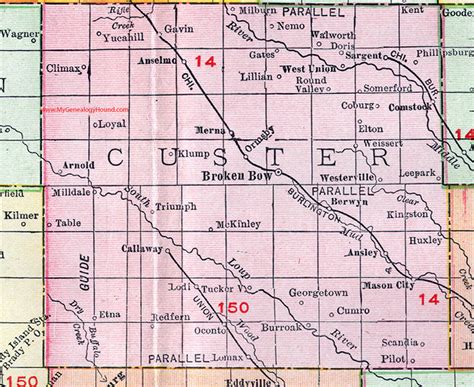 Custer County, Nebraska, map, 1912, Broken Bow, Callaway, Arnold, Ansley, Sargent, Mason City ...