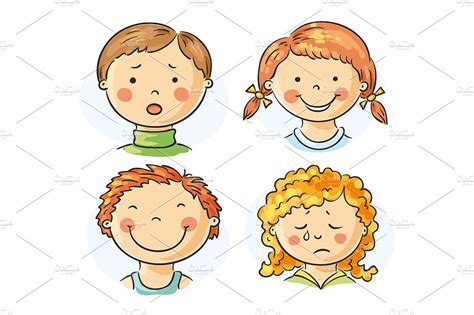 4 kids faces with different emotions | Healthcare Illustrations ~ Creative Market