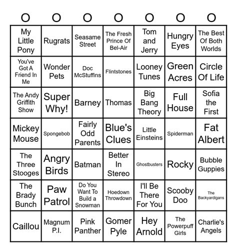 Theme Song Bingo Card