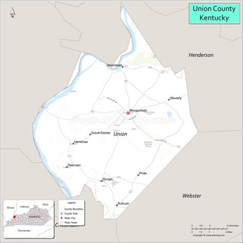 Map of Union County, Kentucky - Where is Located, Cities, Population, Highways & Facts