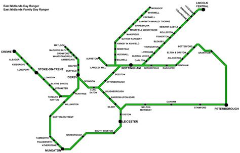 Map of East Midlands railway dayranger | Newark castle, Midlands, Crewe