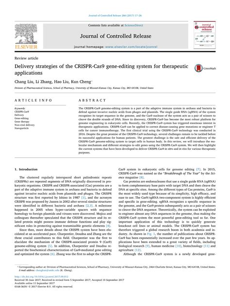 Delivery Strategies of the CRISPR-Cas9 Gene-Editing System for Therapeutic MARK Applications ...