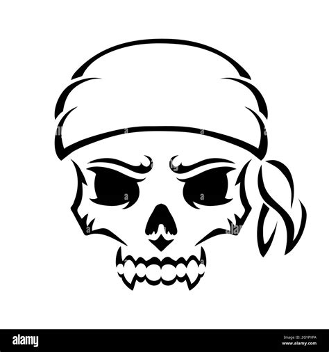 Angry skull pirate. Outline silhouette. Design element. Vector ...