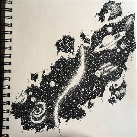 Space drawing - illustration - cosmos - fine liner - space doodle ...