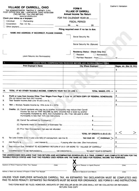 Form R - Annual Income Tax Return printable pdf download