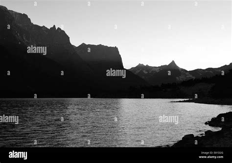 View of Saint Mary Lake and mountains in Glacier National Park, Montana from the Rising Sun ...