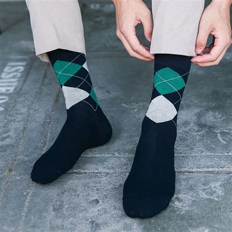 2017 New Brand Mens Dress Socks Plaid Colorful Plaid Socks Happy Long ...