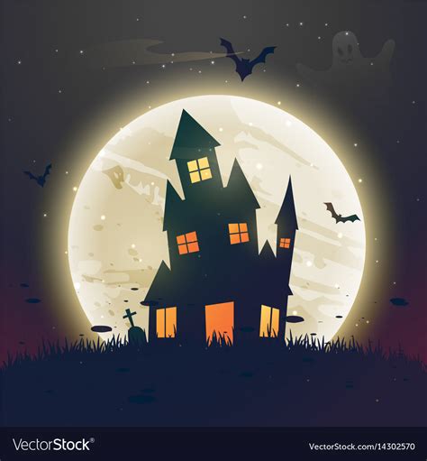 Scary haunted halloween house in front of moon Vector Image