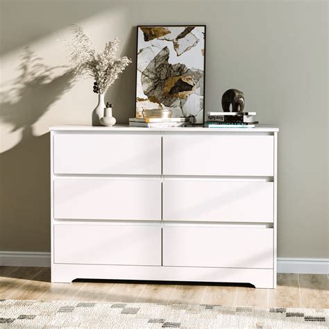 Homfa 6 Drawer Dresser, 47.2'' Wood Storage Side Cabinet for Living ...