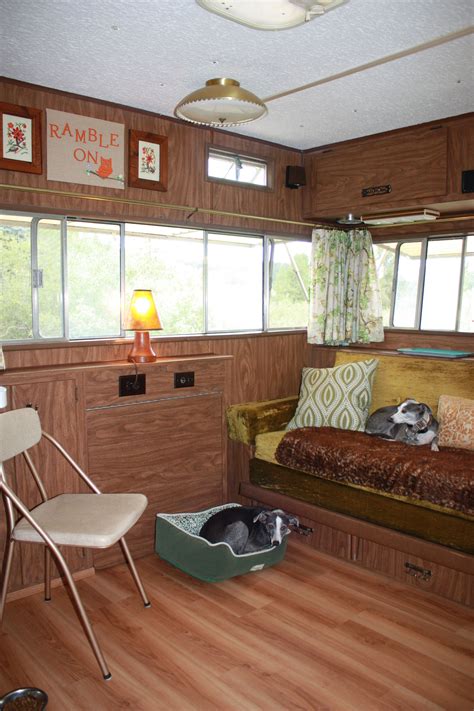 Interior view of Petunia, our 1972 Holiday Rambler. We replaced the green shag carpet with ...