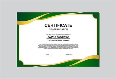 Plantilla de certificado en color dorado y verde con estilo moderno