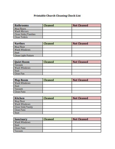 Church Cleaning Checklist - 7+ Examples, Format, Pdf