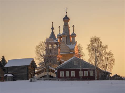 Wallpaper Arkhangelsk oblast, Russia, church, village, Kimzha, snow ...