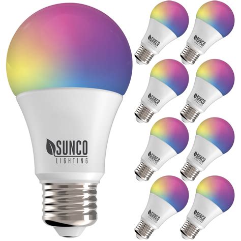 Sunco Lighting 8 Pack WiFi LED Smart Bulb, A19, 6W, Color Changing (RGB & CCT), Dimmable, 480 LM ...