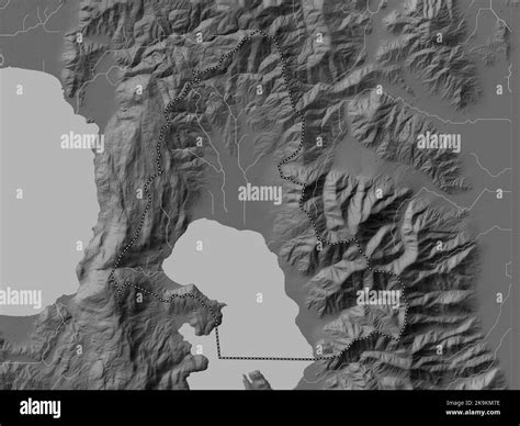 Resen, municipality of Macedonia. Grayscale elevation map with lakes ...