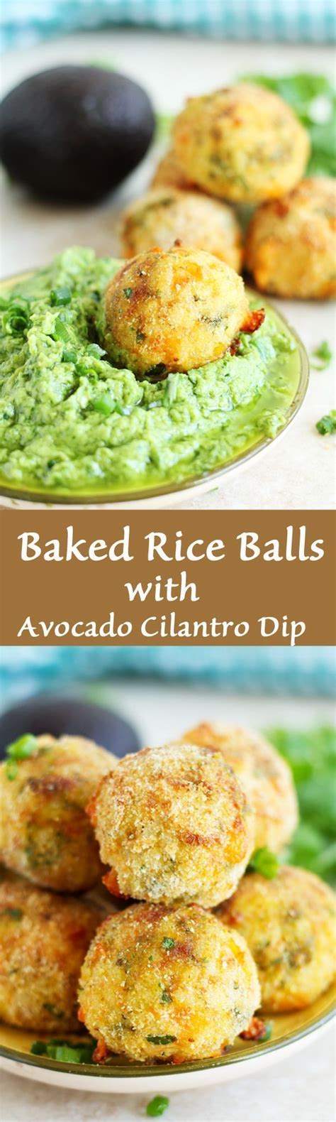 Baked Rice Balls with Avocado Cilantro Dip - Arancini baked rice balls ...