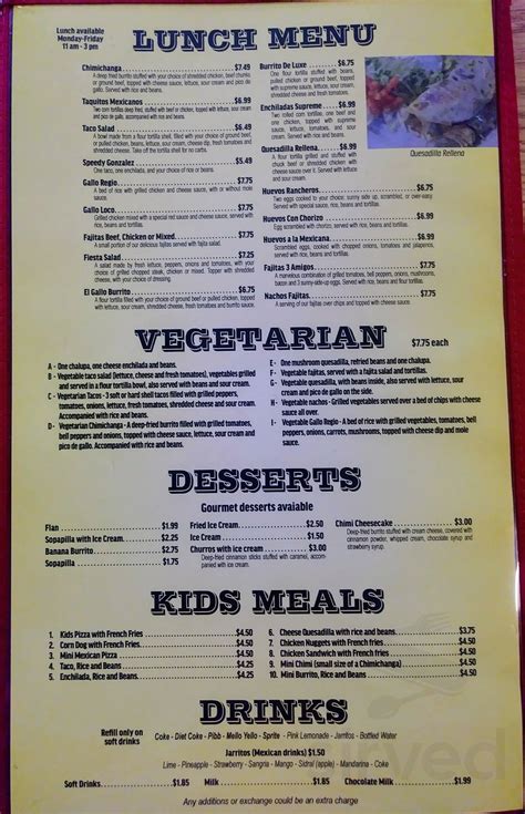 El Primo Restaurant menu in Kissimmee, Florida, USA