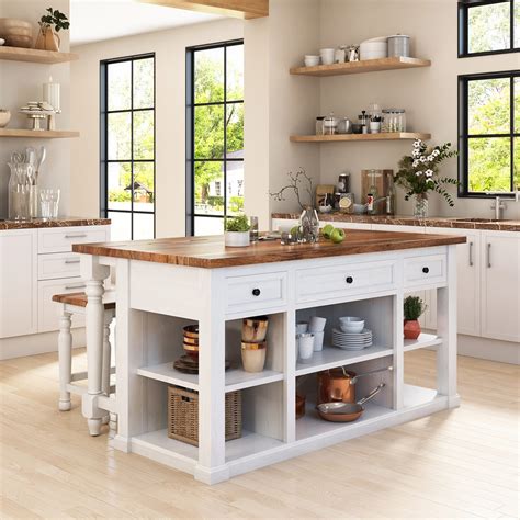 Rhinebeck Rustic Farmhouse Kitchen Island with Seating and Storage.
