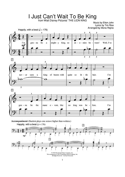 Buy "I Just Can't Wait To Be King" Sheet Music by Elton John for Piano