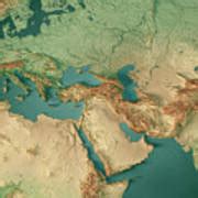 Europe India Middle East 3D Render Topographic Map Dark Ocean Co Digital Art by Frank Ramspott ...