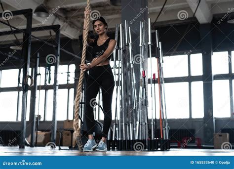 Fitness Rope Climb Exercise in Fitness Gym Workout Stock Photo - Image ...