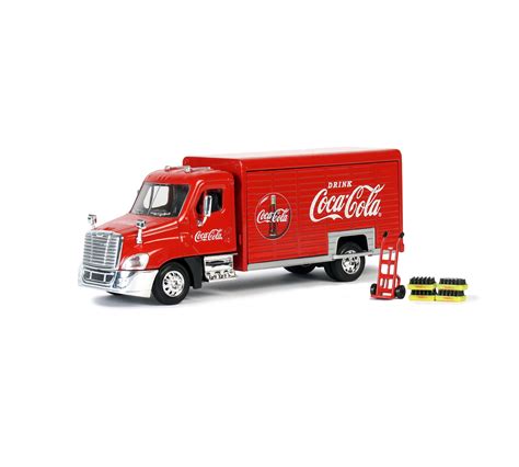 Coca-Cola 1/50 Scale Beverage Delivery Diecast Truck With 2 Sliding Doors, Handcart and 2 Bottle ...