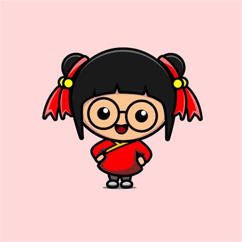 Premium Vector | Illustration of cute chinese girl character vector design