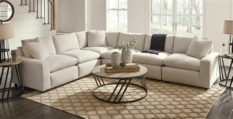 Modular Sectional Living Room Furniture - WARNER 6pcs Off White Fabric ...