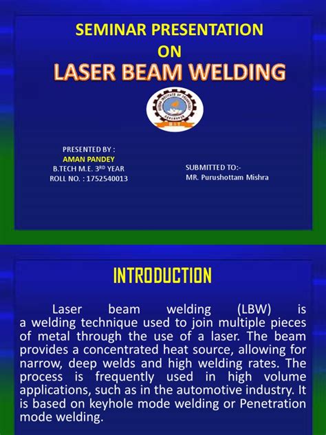 Laser Beam Welding | PDF | Laser | Physical Chemistry