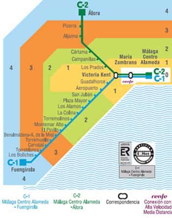 Commuter train in Malaga - Tickets, stations and schedule for C-1 & C-2