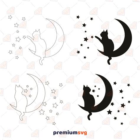 Moon and Cats Silhouette SVG Bundle, Cat On the Moon Bundle SVG Instant ...