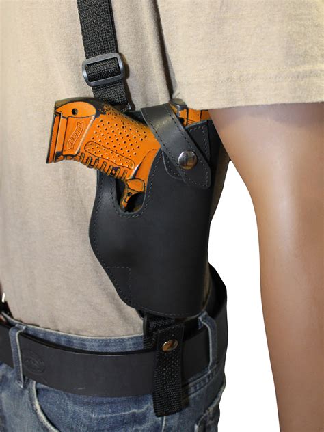 Black Leather Vertical Shoulder Holster for Compact 9mm 40 45 Pistols - Barsony Holsters