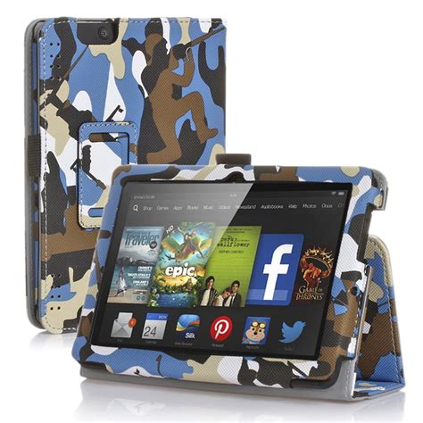 New Fire HD 10 Case (Camouflage Blue & Black) - Slim Fit Synthetic Leather Folio Case Cover ...